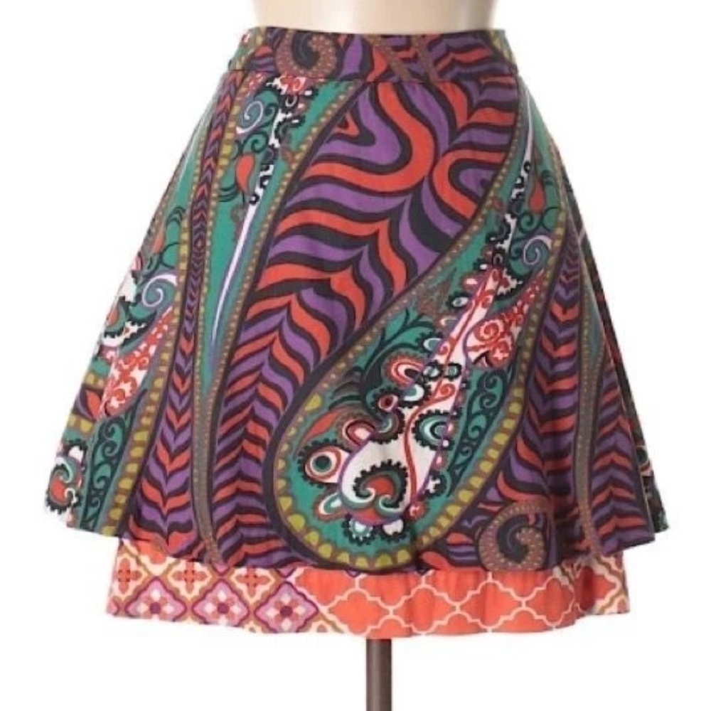 Anthropologie Odille Tiered Cotton Mini Skirt Paisley Size 2